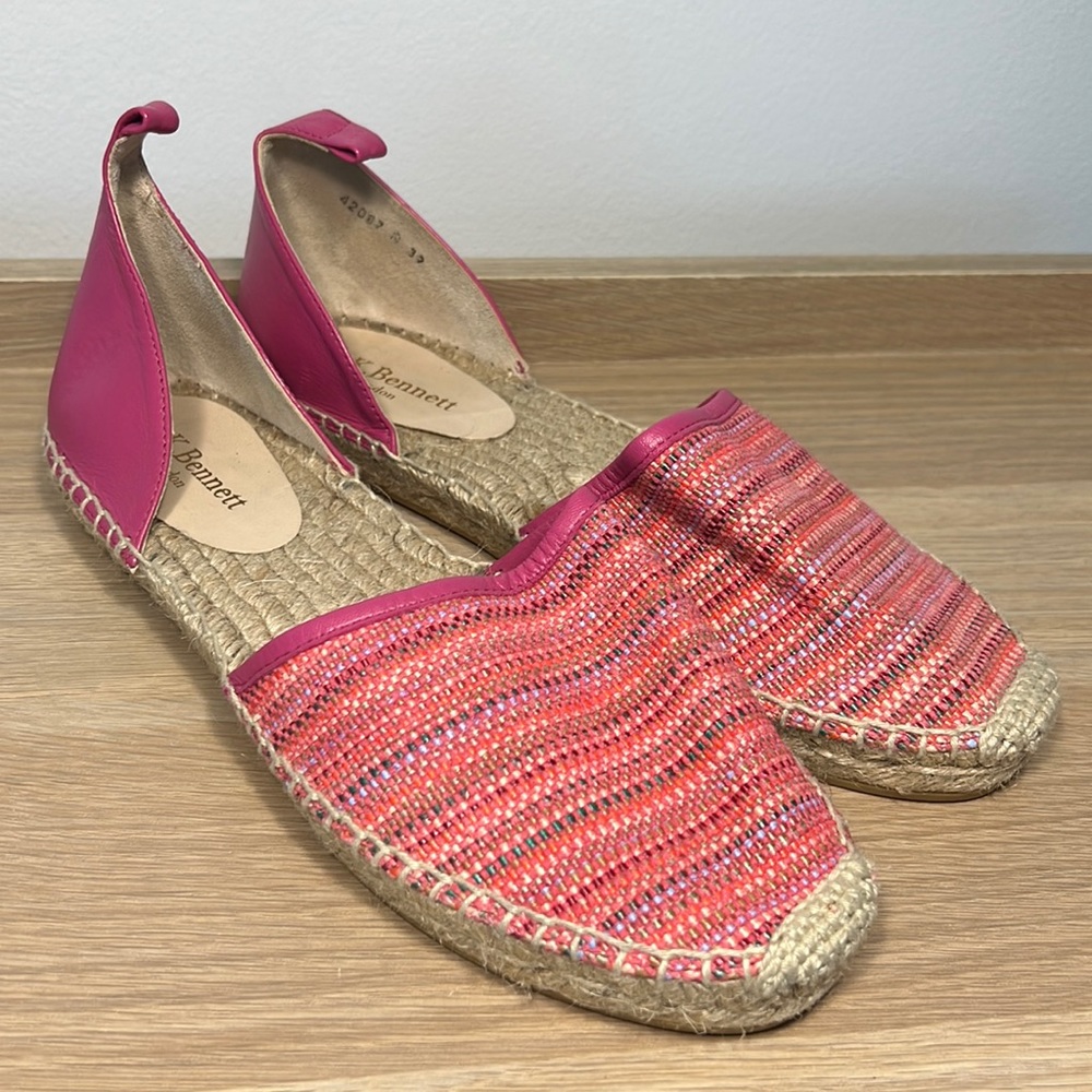 Worn once LK Bennett London Espadrille Flats Sandals pink size 39 NO box